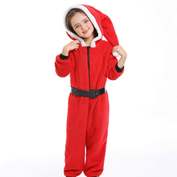 Coerni Girls' Christmas Red Fleece Jumpsuit Christmas Pajamas for Family Onesies Matching PJs Hoodie Sleeper Plush Cozy Warm