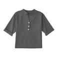 thumbnail image 1 of Coerni Girls Cotton Linen Shirts Short Sleeve V Neck Button Down Dress Shirt Teen Lightweight Breathable School Tops Cute Sweatshirt, 1 of 3