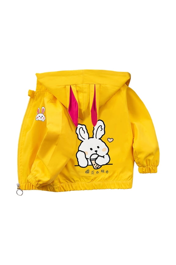 Coerni Girls Cute Bunny Print Jacket Open Front Zip up Hoodie Outerwear 6M-10Y Toddler Kids Spring Fall Casual Daily Clothes