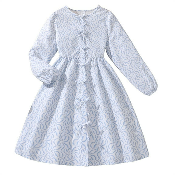 Coerni Girls Cute Floral Princess Dress Spring Summer Birthday Part𝐲 Dresses Long Sleeve Round Neck High Waist Dress