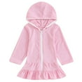 thumbnail image 1 of Coerni Girls Cute Ruffle Hoodie Swimsuit Causal Long Sleeve Hooded Beach Dress Baggy Zipper Bathing Suit Cover Up Robe, 1 of 3