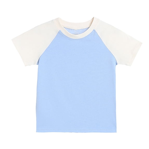 Coerni Girls Cute T Shirts Casual Cotton Raglan Short Sleeve Crewneck Color Block Summer Tees Boys Quick Dry Basketball T-Shirt