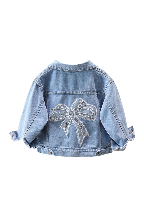 Coerni Girls Denim Jacket with 3D Flower Design Classic Blue Jean Jackets Kids Button Long Sleeve Clothes Cute Casual Western Coat