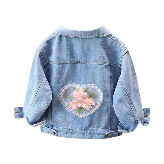 Coerni Girls Denim Jacket with 3D Flower Design Classic Blue Jean Jackets Kids Button Long Sleeve Clothes Cute Casual Western Coat