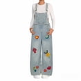 thumbnail image 1 of Coerni Girls Denim Overalls Kids Sleeveless Wide Leg Jumpsuit Bib Overall with Pockets Vintage Patchwork Preppy Trendy Bib Romper, 1 of 7