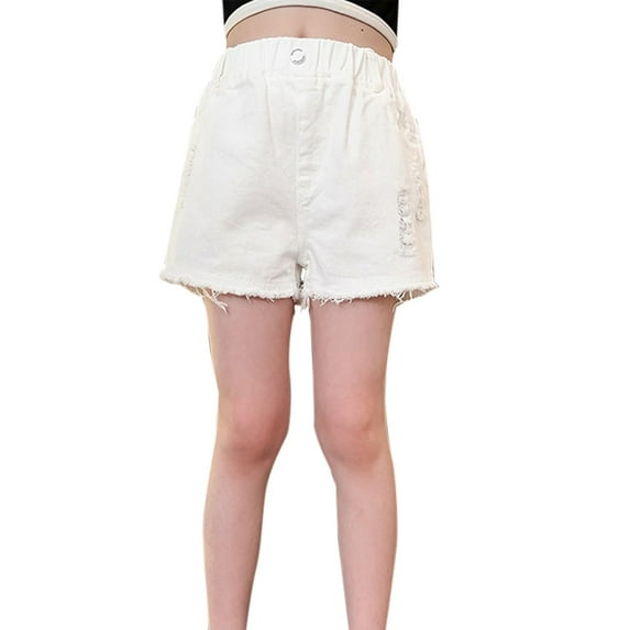 Coerni Girls Denim Shorts Summer Elastic Jeans High Waist Pull on Midi Mini Jeans Shorts Kids Cute Loose Pants Wide Leg Clothing