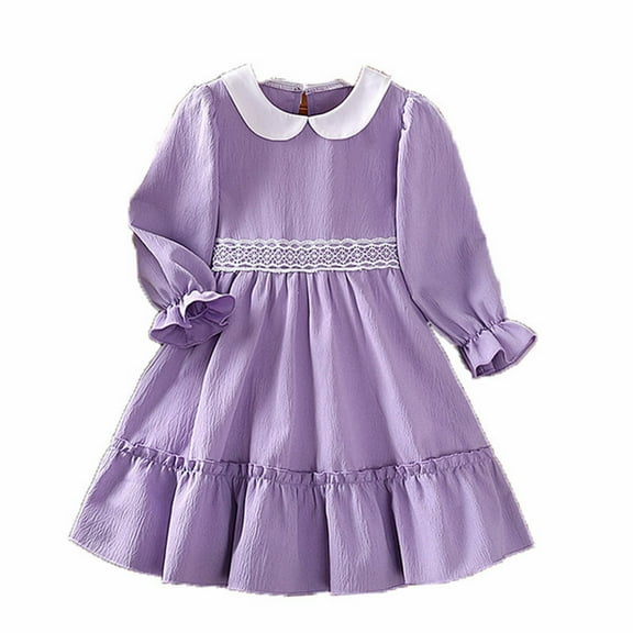 Coerni Girls' Dress Autumn Cute Doll Neck Long Sleeve Princess Dress Korean Version Girls' Dress Jean Dress Baby
