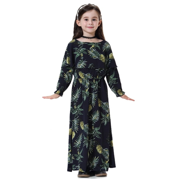 Coerni Girls Fall Ruffle Long Sleeve Crew Neck Loose Casual Flowy Tiered Maxi Dress for 6-12 Years Kids Girls Cotton Crew Neck Maxi Dress