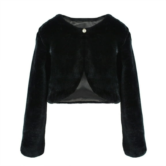 Coerni Girls Faux Bolero Shrug Kids Toddler Princess Shawl Open Front Cropped Elegant Cardigan Fleece Coat Fuzzy Outerwear