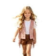 thumbnail image 1 of Coerni Girls Faux Suede Fringe Vest Retro Boho Floral Embroidery Open Front Cowgirl Waistcoat Teen Cute Tassels Outerwear Halloween Carnival Party, 1 of 8