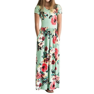 Coerni Girls Floral Maxi Dress Boho Ruffle Short Sleeve Pleated Holiday Beach Loose Casual A-line Swing Dresses 2 to 10Y