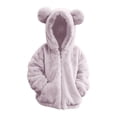 thumbnail image 1 of Coerni Girls Fuzzy Faux Fur Hoodies Cute Bear Ear Full Zip Plush Hood Outerwear Fall Winter Thickened Warm Coat Soft Cozy, 1 of 4