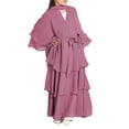 thumbnail image 1 of Coerni Girls Halterneck Three-Layer Hem Dress Muslim Abaya Chiffon Solid Casual Dress with Belt Dubai Elegant Prayer Gift, 1 of 5
