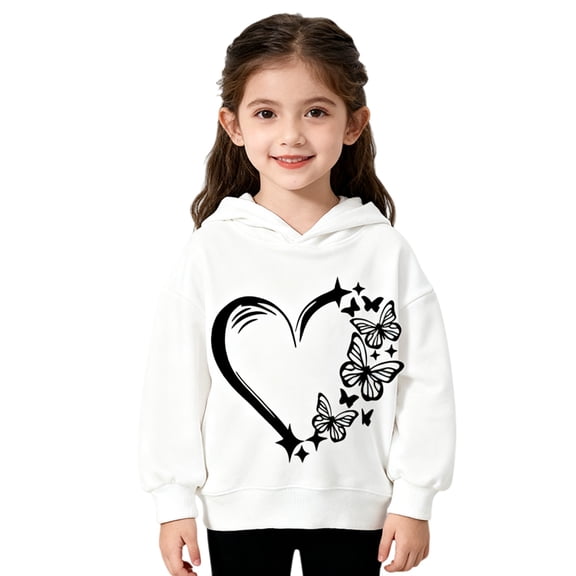 Coerni Girls Heart Graphic Hoodies Oversized Fashion Long Sleeve Sweatshirt Kids Print Pullover With Hood Youth Trendy Jacket Tops