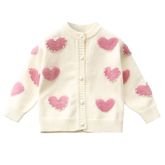 Coerni Girls' Heart Graphic Knit Sweater Cardigan Kids Toddler Crewneck Long Sleeve Cardigan Sweater Jacket Outerwear