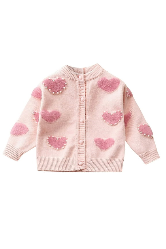 Coerni Girls' Heart Graphic Knit Sweater Cardigan Kids Toddler Crewneck Long Sleeve Cardigan Sweater Jacket Outerwear