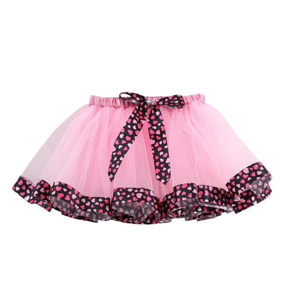 Coerni Girls Heart Prints Mesh Tutu Kids Princess Bowknot Skirt Cute School Birthday Party Clothes Holiday Princess Ballet Dress