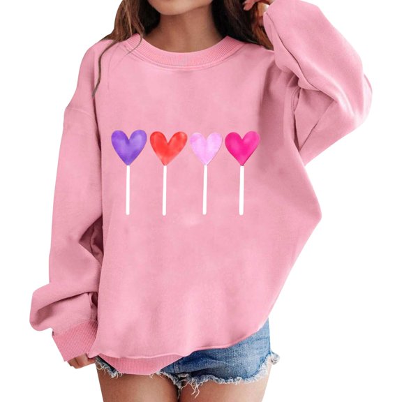 Coerni Girls Heart Sweatshirts Oversized Pullover Sweatshirt Kids Fall Winter Long Sleeve Trendy Outwear Youth Preppy Tops Tees