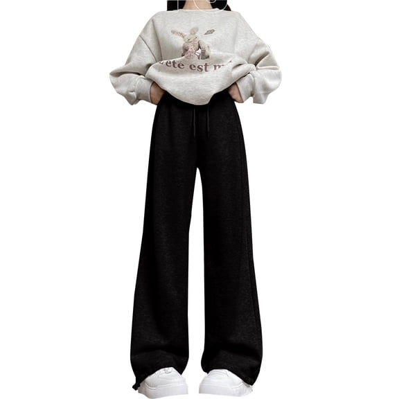 Coerni Girls High Waisted Pants Girls Casual Baggy Pants Kids Wide Leg Long Trousers Pockets Oversized Straight Leg Track Pants