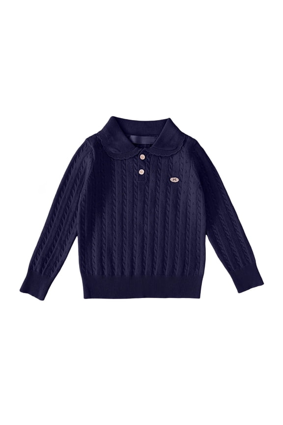 Coerni Girls Hollowout Sweater Ruffled Peter Pan Collar Cute Knit Pullover Spring Autumn Casual Preppy Layering Knitwear Tops