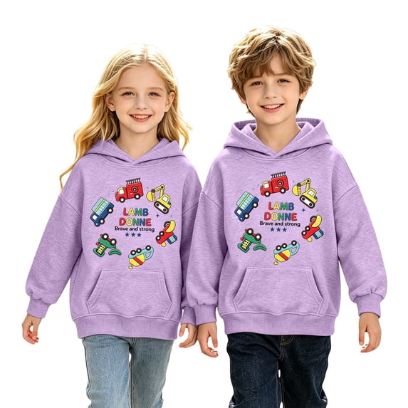 Coerni Girls Hoodie Cartoon Construction Truck Graphic Sweatshirt Funny Print Kids Trendy Hooded Pullover Spring Fall Casual Wear