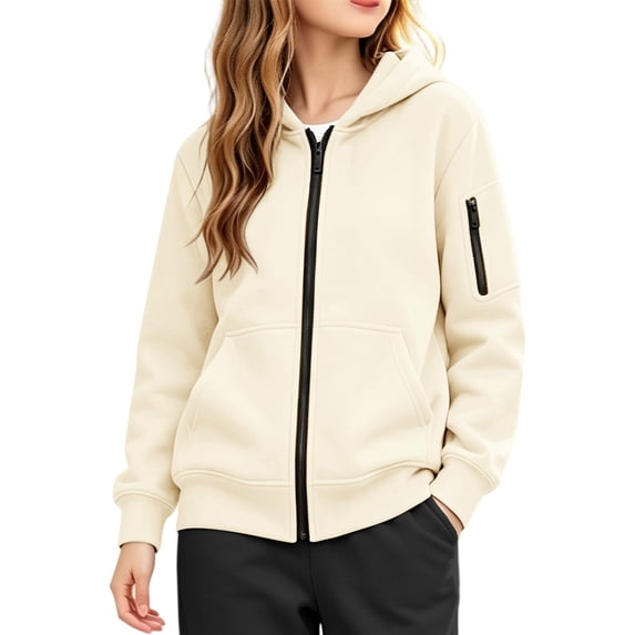 Coerni Girls Hoodies Jacket Solid Zip Up Sweatshirt Teen Kids Casual Versatile Hooded Outerwear with Kangaroo Pocket School & Fall Daily Wear