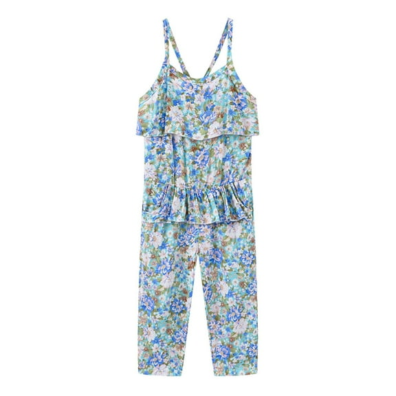 Coerni Girls Jumpsuit Striped Sleeveless Girl Casual Rompers Suspender Wide Leg Pants with Belt Jumpsuit for Girls 1-6 Years