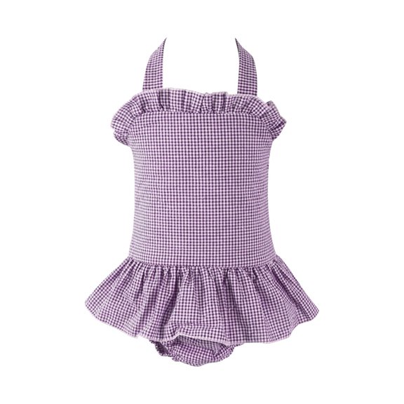 Coerni Girls Kids One Piece Beach Dress Swimsuits Toddler Plaid Ruffle Tankini Bathing Suits Beach Pool Sport Swimwear Clothes