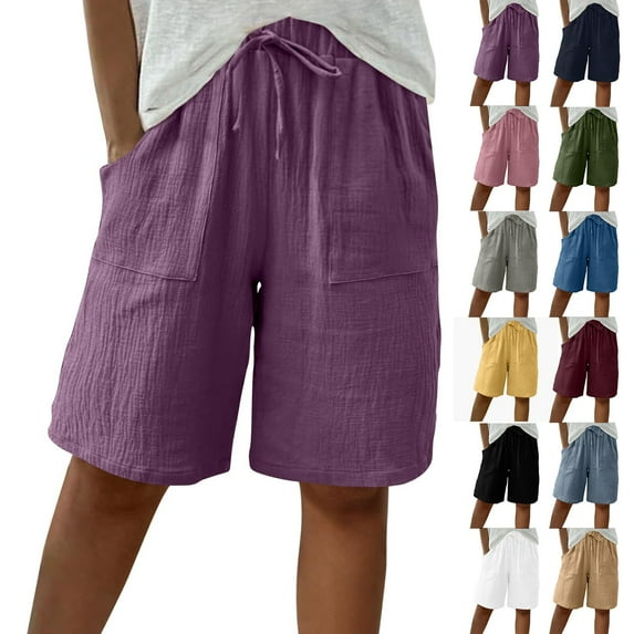 Coerni Girls Knee Length Shorts High Waisted Kids Joggers Shorts Summer Drawstring Elastic Waist Plain Baggy Pants Pockets