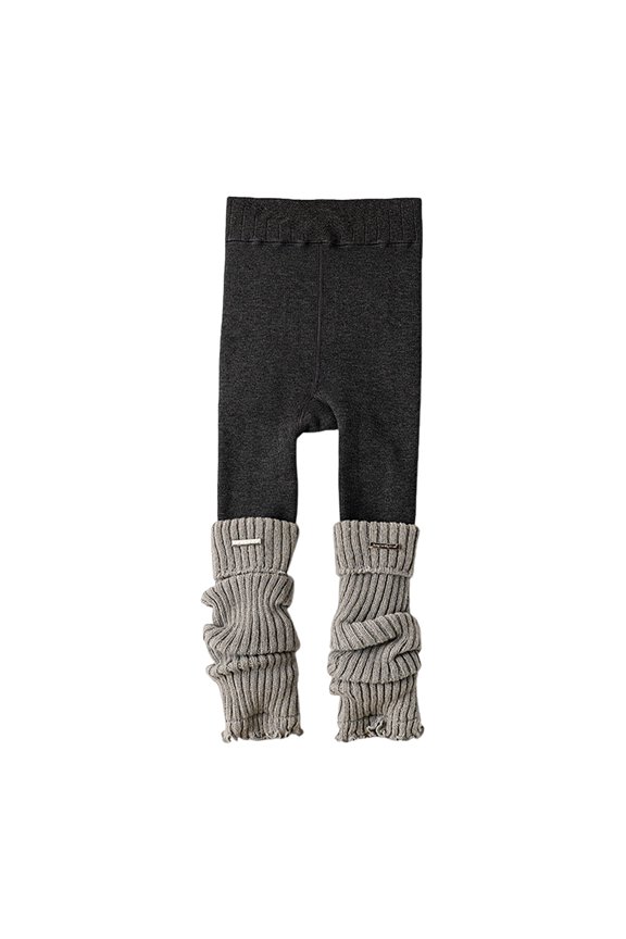 Coerni Girls Leggings Contrast Knit Cuffs Footless Warm Fleece Lined Sweatpants Toddler Thermal Cable Knitted Patchwork Tights