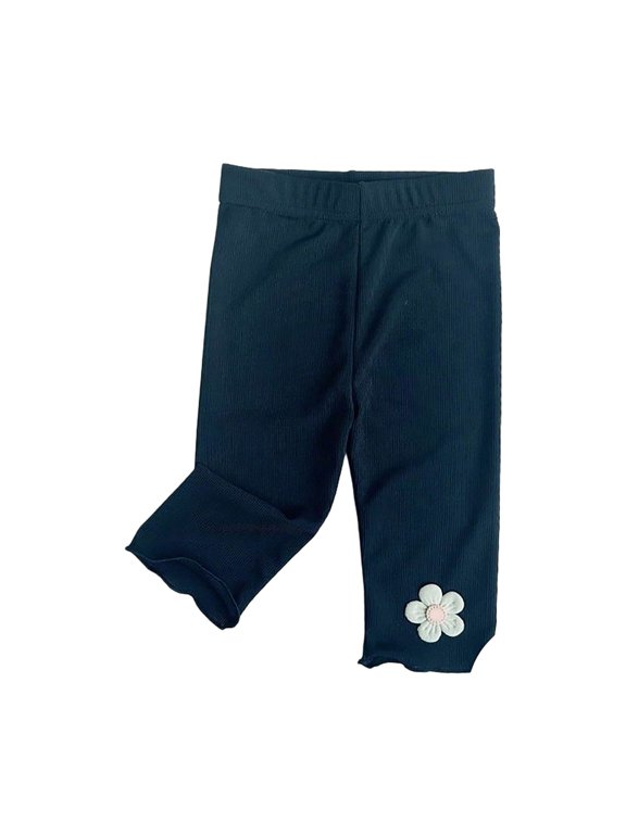 Coerni Girls Leggings Cute Flower Patch Elastic Waist Tights Soft Slim Fit Capri Pants Kids Spring Fall Fashion Casual Wear
