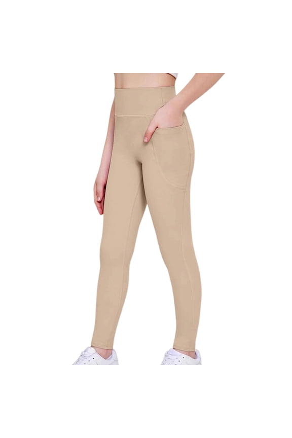 Coerni Girls Leggings with Pockets Kids High Waist Athletic Yoga Dance Pants Full Length Pull-On Pants Running Sports Cheer Leggings
