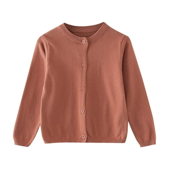 Coerni Girls Long Sleeve Cardigan Kids Casual Open Front Chunky Sweater Fall Outerwear Crewneck Knit Uniform Cute Soft Cotton Coat