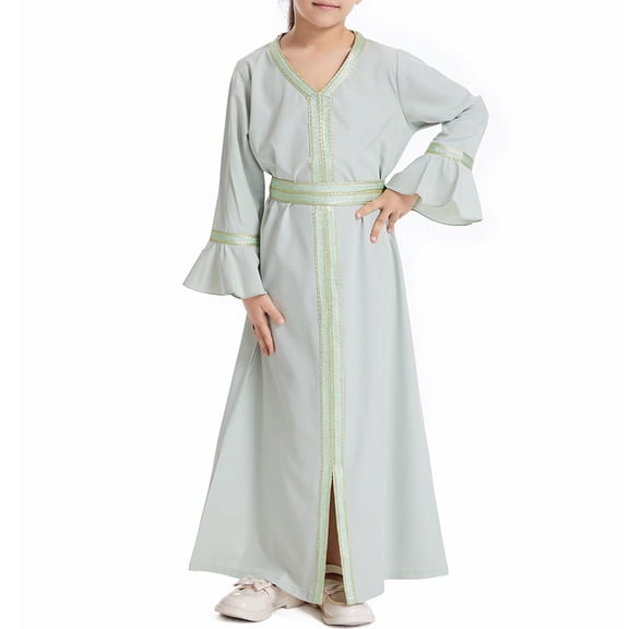Coerni Girls Muslim Abaya Prayer Dress Isl𝐚mic Modest Ar𝐚b𝐢an Dresses with Belt Middle E𝐚st D𝐮bai Att𝐢re Kaftan Clothes