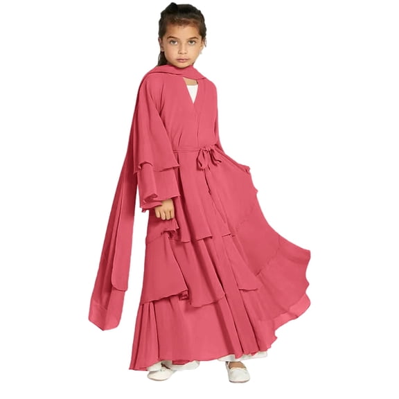 Coerni Girls Muslim Cardigan Abayas Dress layered Open Abaya D𝐮bai Kaftan Isl𝐚mic Robe Kids Casual K𝐢mono Prayer Dress