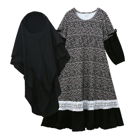 Coerni Girls Muslim Floral Dress Kids Flower Embroidery Prayer Ramadan Long Sleeve 𝐈slamic Abaya Kaftan Elegant Dresses Clothes