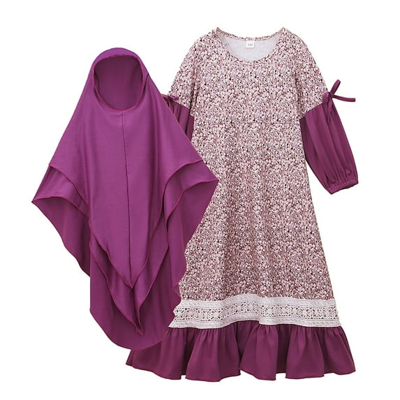 Coerni Girls Muslim Floral Dress Kids Flower Embroidery Prayer Ramadan Long Sleeve 𝐈slamic Abaya Kaftan Elegant Dresses Clothes