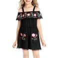 thumbnail image 1 of Coerni Girls Off Shoulder Romper Floral Embroidered Lace Trim Jumpsuit Spaghetti Strap Tunic Overalls Summer Outfit Beach Vacation, 1 of 7