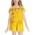 thumbnail image 1 of Coerni Girls Off Shoulder Romper Floral Embroidered Lace Trim Jumpsuit Spaghetti Strap Tunic Overalls Summer Outfit Beach Vacation, 1 of 8