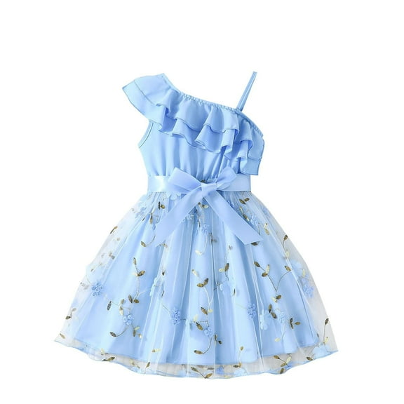 Coerni Girls One Shoulder Flower Girl Dress Kids Toddler Lace Tulle Tutu Long Dress Princess Dresses Sequin Tulle Ball Gown