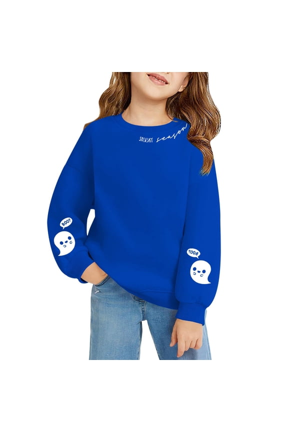 Coerni Girls Oversized Sweatshirts Dressy Long Sleeve Loose Pullover Kids Preppy Clothes Ghost Graphic Sweater Crewneck Shirts