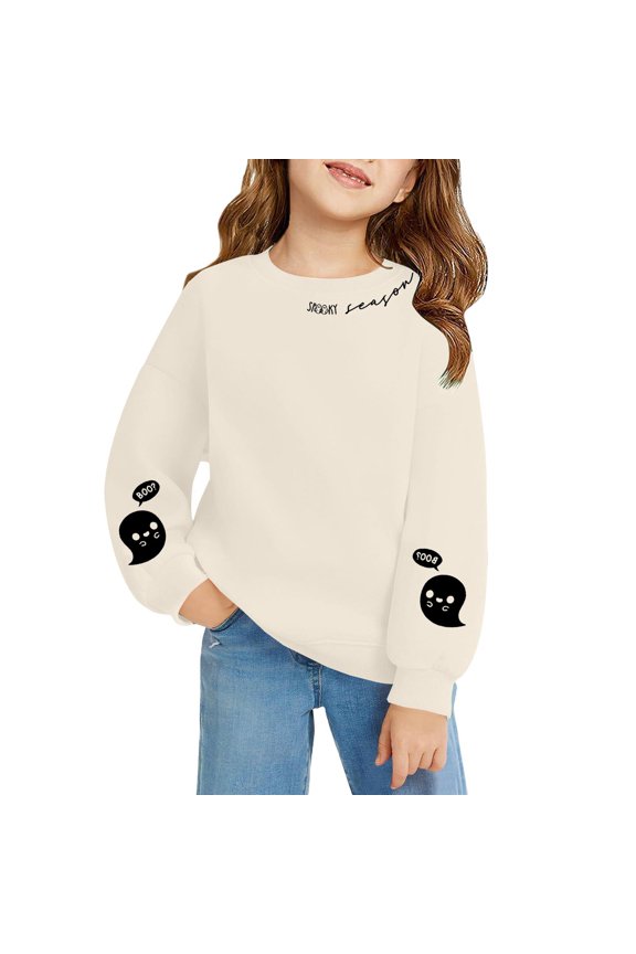 Coerni Girls Oversized Sweatshirts Dressy Long Sleeve Loose Pullover Kids Preppy Clothes Ghost Graphic Sweater Crewneck Shirts