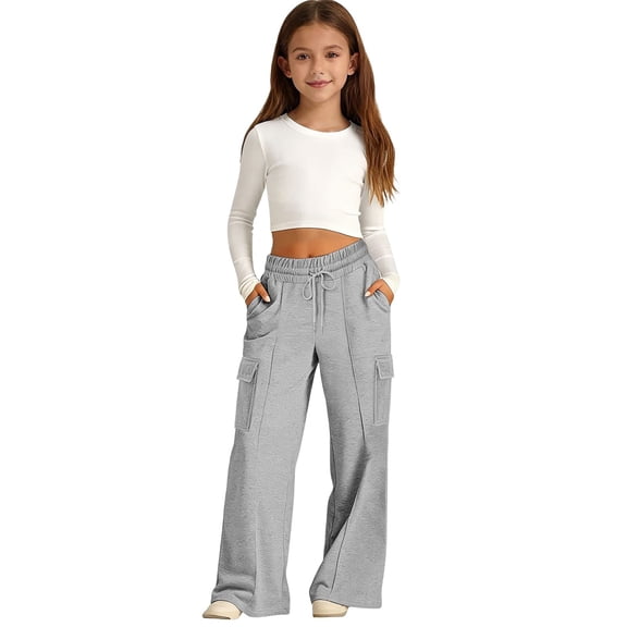 Coerni Girls Oversized Wide Leg Sweatpants Drawstring Kids Baggy Straight Leg Track Pants Casual Plain Pockets Patchwork Joggers