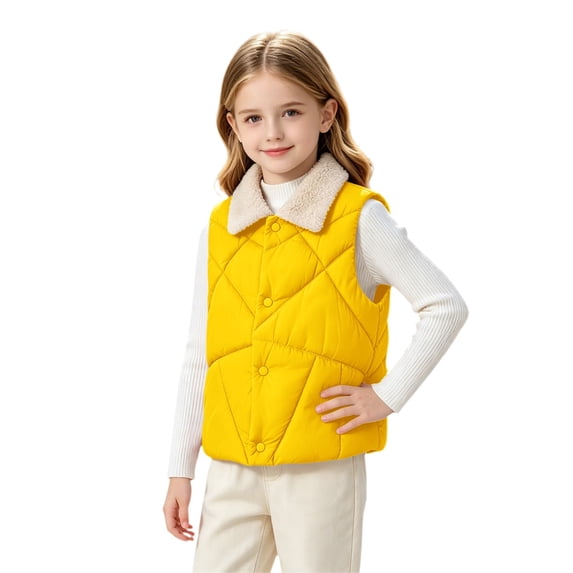Coerni Girls Padded Vest Sherpa Fleece Collared Quilted Gilet Lightweight Sleeveless Puffer Outerwear Fall Winter Warm Layer