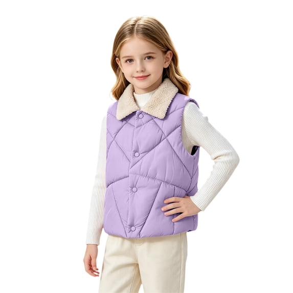 Coerni Girls Padded Vest Sherpa Fleece Collared Quilted Gilet Lightweight Sleeveless Puffer Outerwear Fall Winter Warm Layer