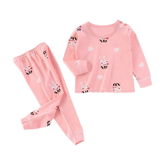 Coerni Girls' Pajamas Set Long Sleeve Cotton Sleepwear Pjs 2 Piece Toddler Baby Cute Cartoon Loungewear Nightwear Kids Clothes Set