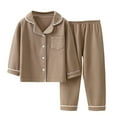 thumbnail image 1 of Coerni Girls Pajamas Set, Youth Girls Boys Pajamas Set Long Sleeve Ribbed Knit Sleepwear Solid Button Down Tops Pants Pjs Kids Loungewear, 1 of 9