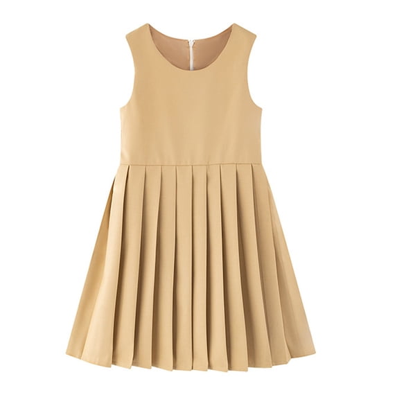Coerni Girls Pleated School Uniform Dress Knee Length A-Line Tank Dress Preppy Style Toddler & Teen Sleeveless Jumper Dress 3-18 Years
