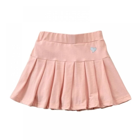 Coerni Girls Pleated Tiered Mini Skirt Kids Heart Embroidery High Waist Flowy Tennis Golf Skorts Flared Plain Skater Skirt Clothes