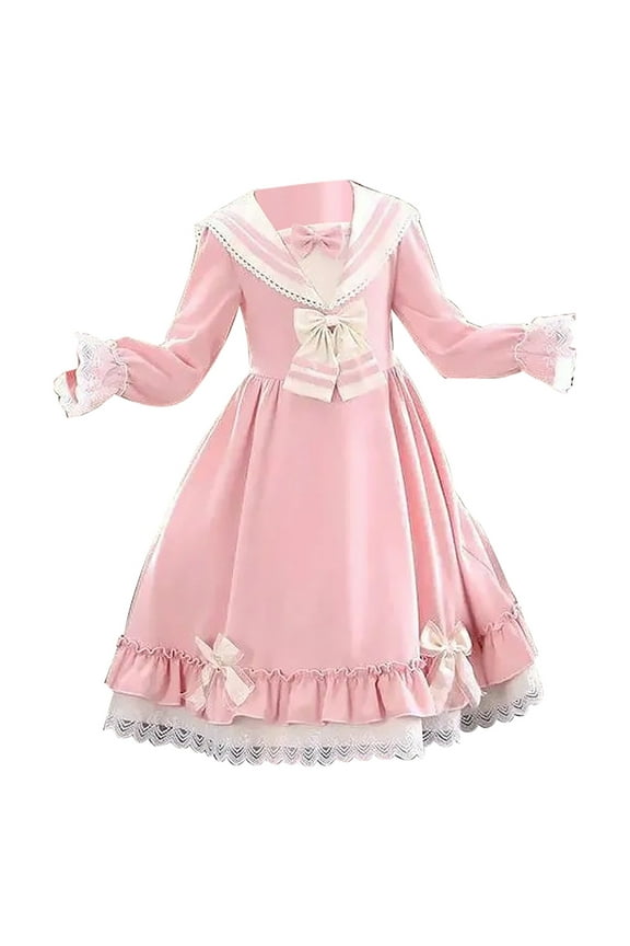 Coerni Girls Princess Dress Kawaii Long Sleeve Chiffon Skirt Cute Girl Dress Vintage Dresses for Christmas Birthday Holiday